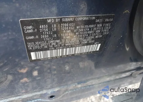 2020 Subaru Outback Premium из США, поврежденный, VIN 4S4BTACC6L3268982